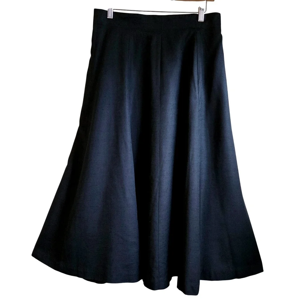Liz Claiborne Y2K Vintage Black Rayon Silk Midi A-Line Skirt Pockets Lined Sz 14